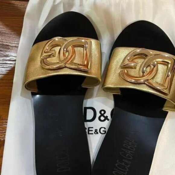 Dolce & Gabbana Gold and Black Sandals - Picture 1 of 4